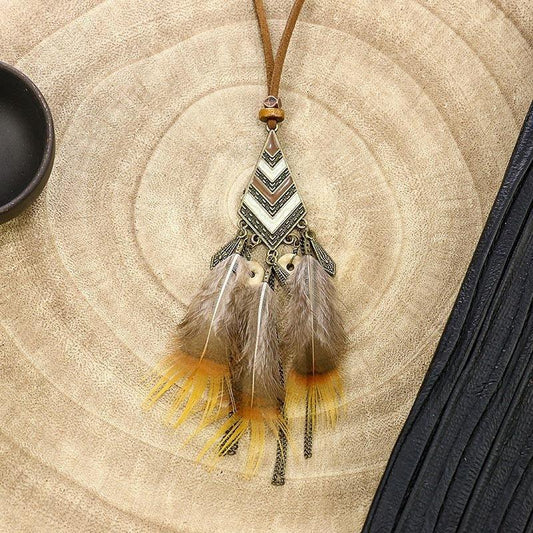 Collier pendentif attrappe rêve plumes diverses