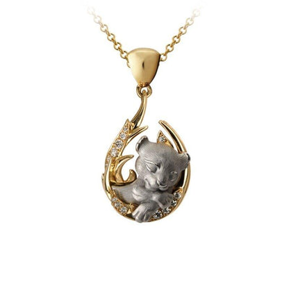 Collier pendentif bébé lion dormant plaqué or / argent - MonPendentif