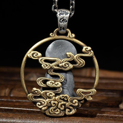 Collier pendentif Bouddha en méditation plaqué or et argent