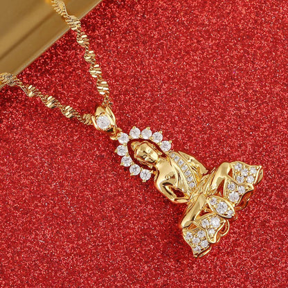 Collier pendentif bouddhiste tibétain en strass