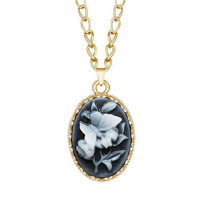 Collier pendentif camée fleur obscure plaqué or