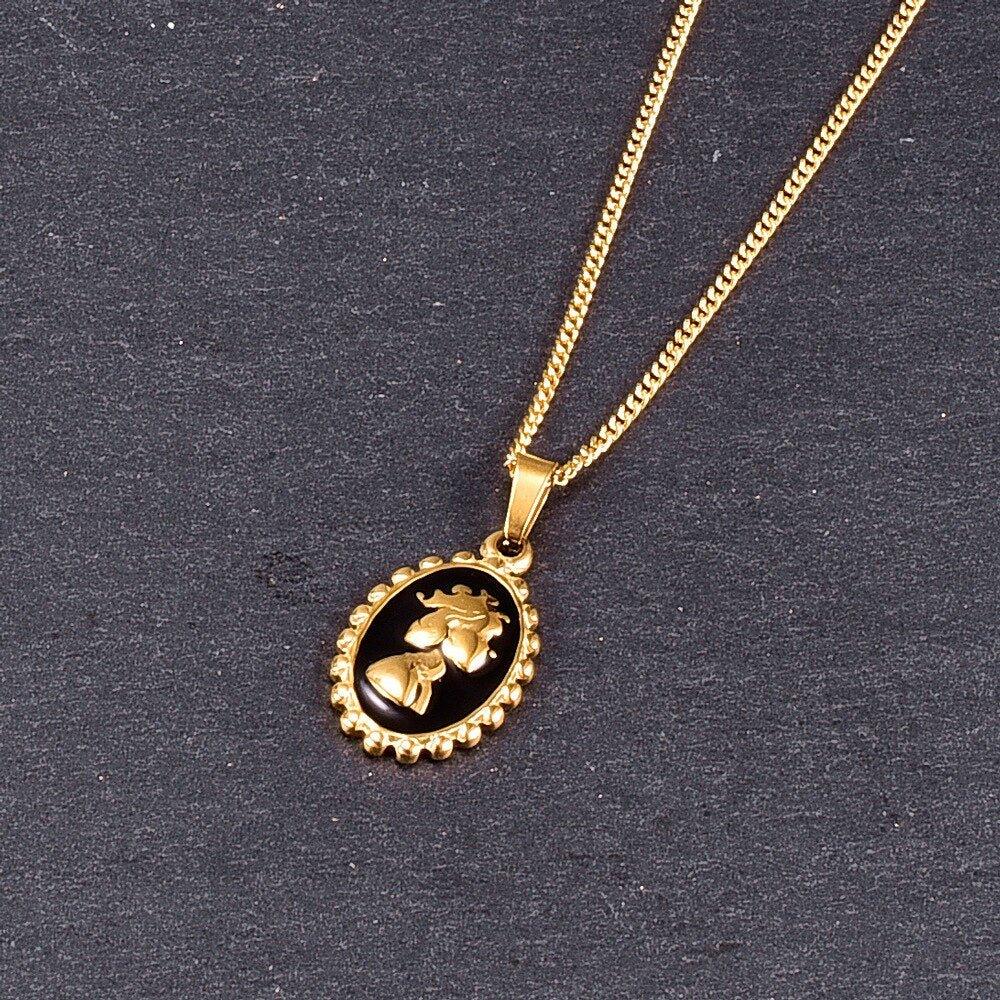 Collier pendentif camée portrait baroque en or pur 18k - MonPendentif