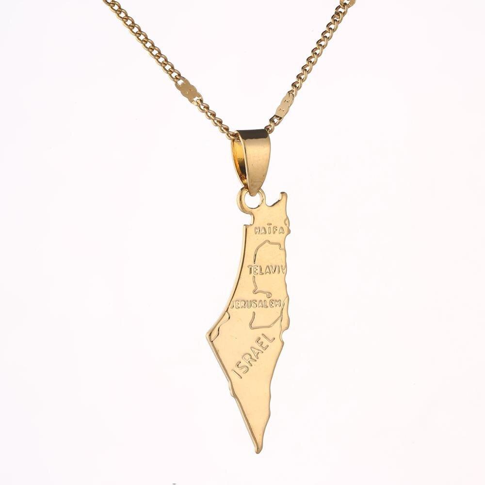 Collier pendentif carte d'Israël plaqué or / argent - MonPendentif