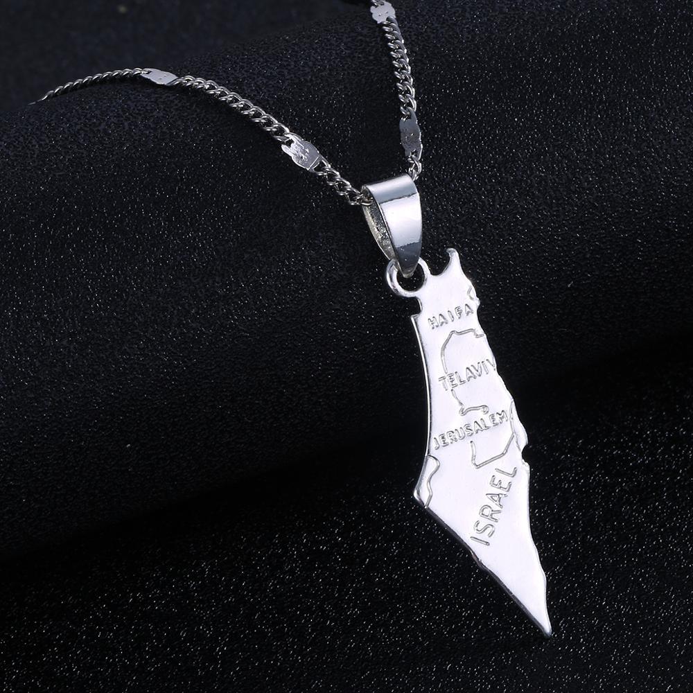 Collier pendentif carte d'Israël plaqué or / argent