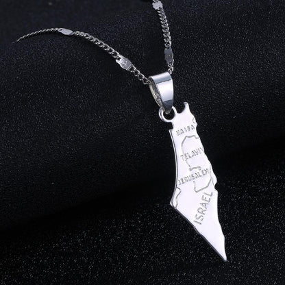 Collier pendentif carte d'Israël plaqué or / argent