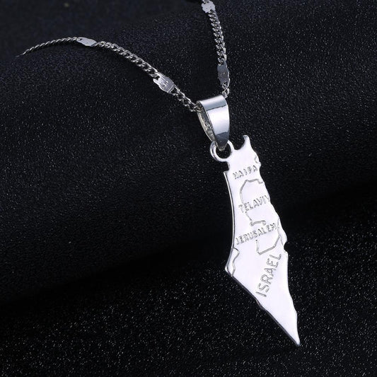 Collier pendentif carte d'Israël plaqué or / argent