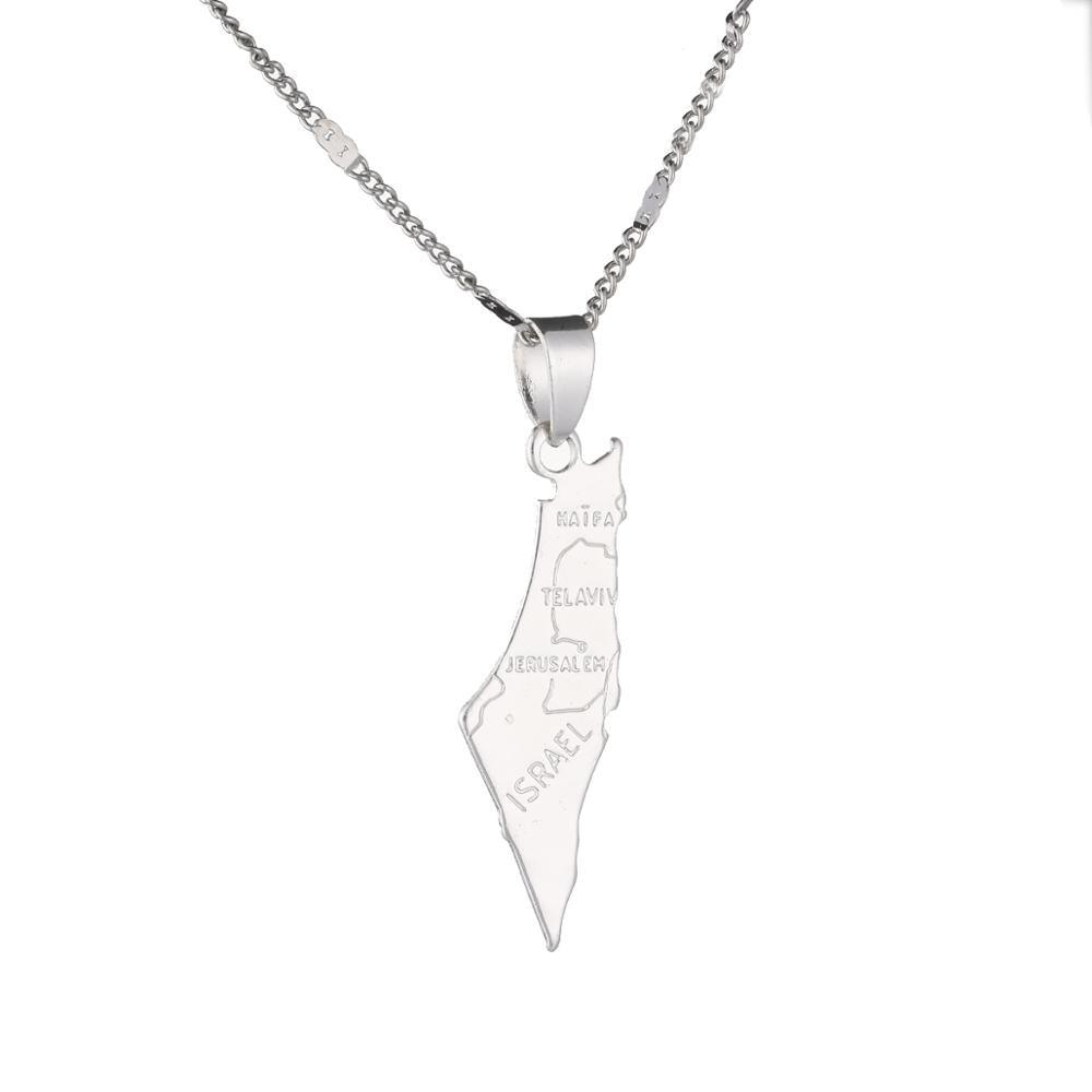 Collier pendentif carte d'Israël plaqué or / argent - MonPendentif