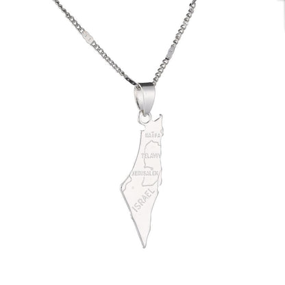 Collier pendentif carte d'Israël plaqué or / argent - MonPendentif
