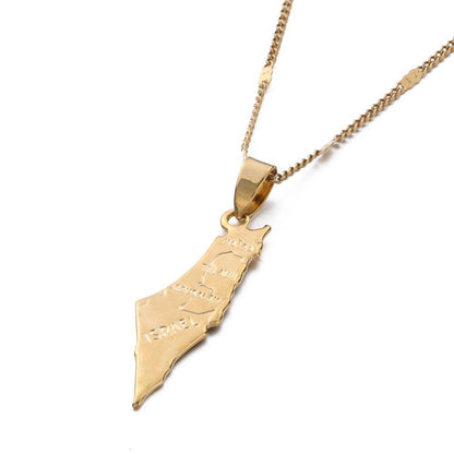 Collier pendentif carte d'Israël plaqué or / argent