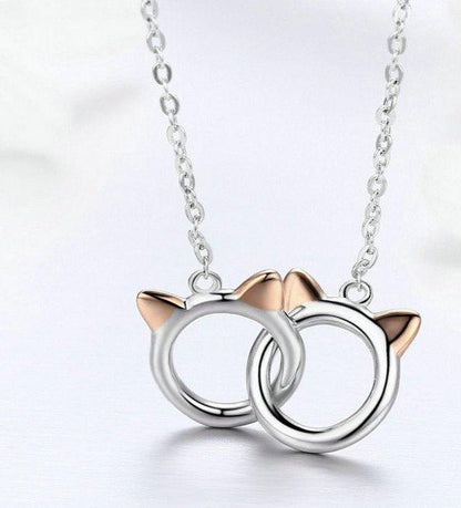 Collier pendentif chat double cercle en argent 925