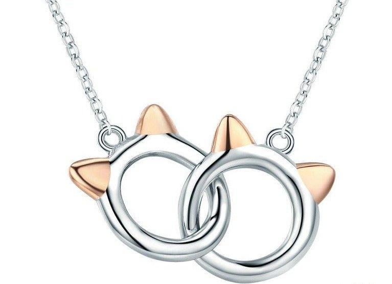 Collier pendentif chat double cercle en argent 925 - MonPendentif