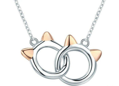 Collier pendentif chat double cercle en argent 925 - MonPendentif