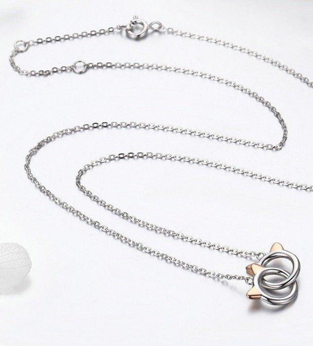 Collier pendentif chat double cercle en argent 925