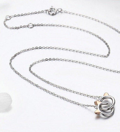 Collier pendentif chat double cercle en argent 925