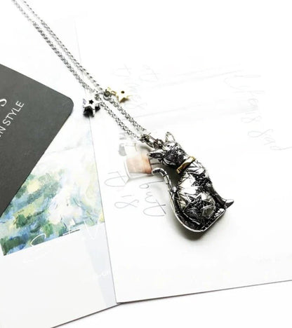 Collier pendentif chat égyptien en or 18k plaqué argent