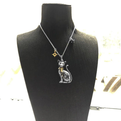Collier pendentif chat égyptien en or 18k plaqué argent
