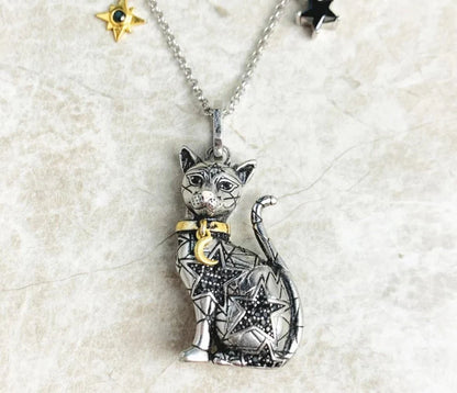 Collier pendentif chat égyptien en or 18k plaqué argent
