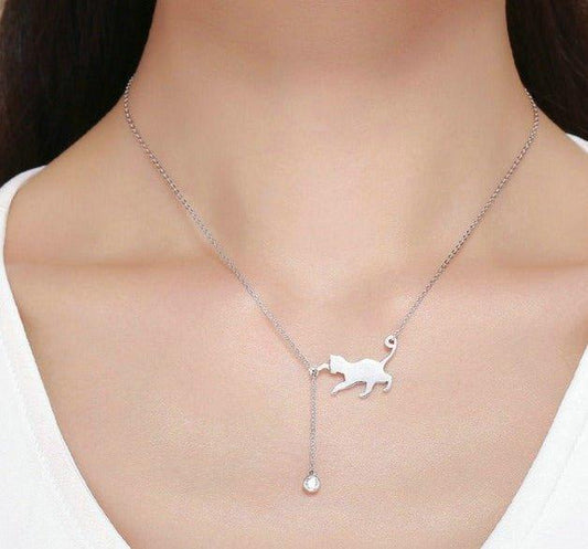 Collier pendentif chat joueur en argent 925