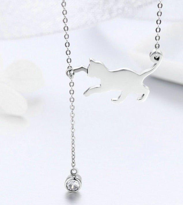 Collier pendentif chat joueur en argent 925