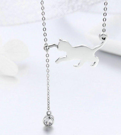 Collier pendentif chat joueur en argent 925