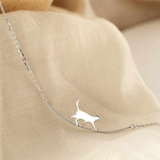 Collier pendentif chat marchant en argent 925