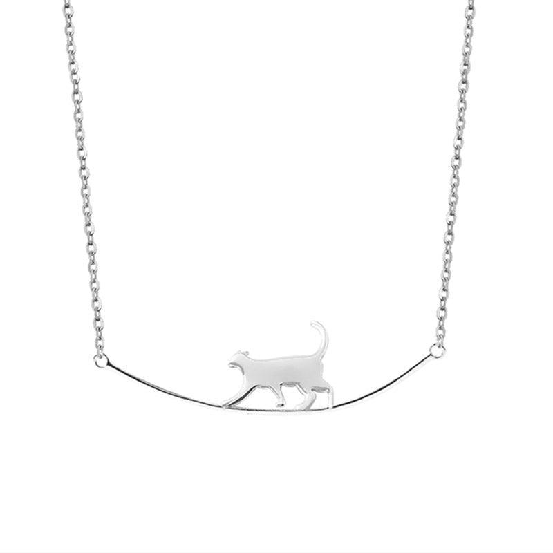 Collier pendentif chat marchant en argent 925