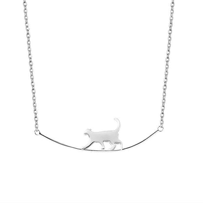 Collier pendentif chat marchant en argent 925