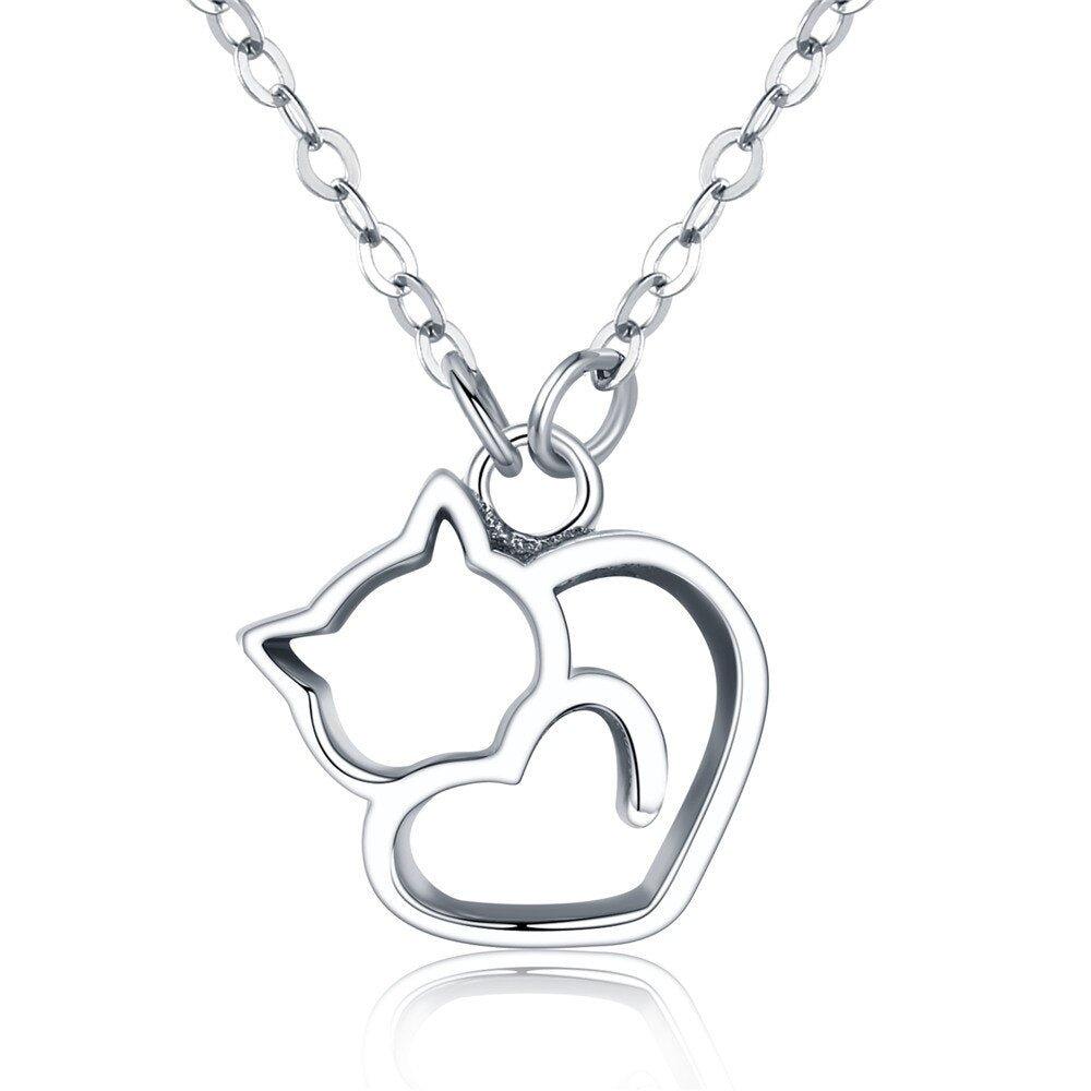 Collier pendentif chat minimaliste en argent 925 - MonPendentif