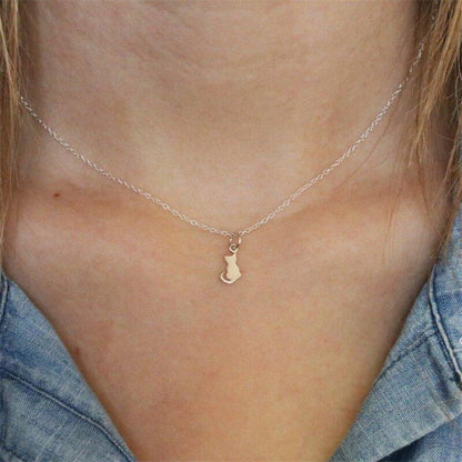 Collier pendentif chat plat en argent 925