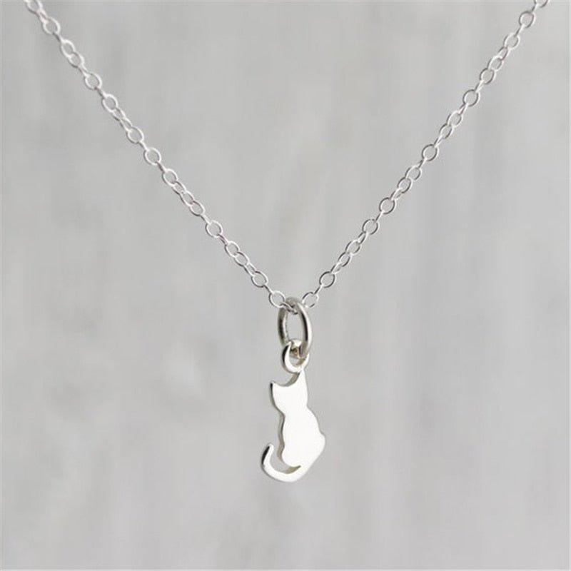 Collier pendentif chat plat en argent 925