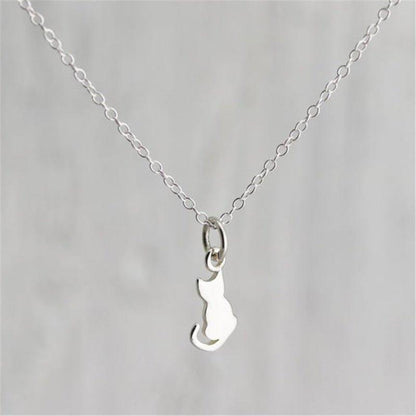 Collier pendentif chat plat en argent 925