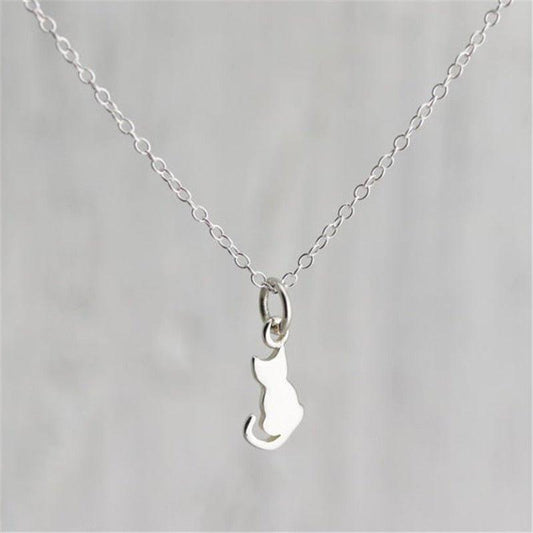 Collier pendentif chat plat en argent 925
