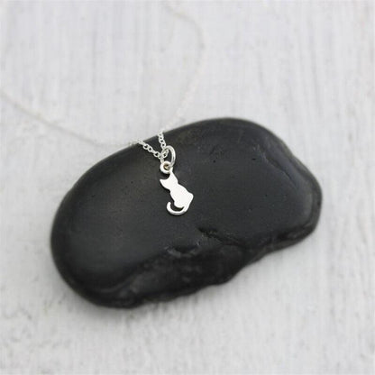 Collier pendentif chat plat en argent 925