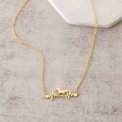 Collier pendentif cheval cardiogramme plaqué or / argent