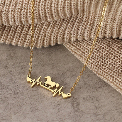 Collier pendentif cheval cardiogramme plaqué or / argent