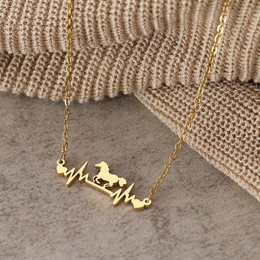 Collier pendentif cheval cardiogramme plaqué or / argent