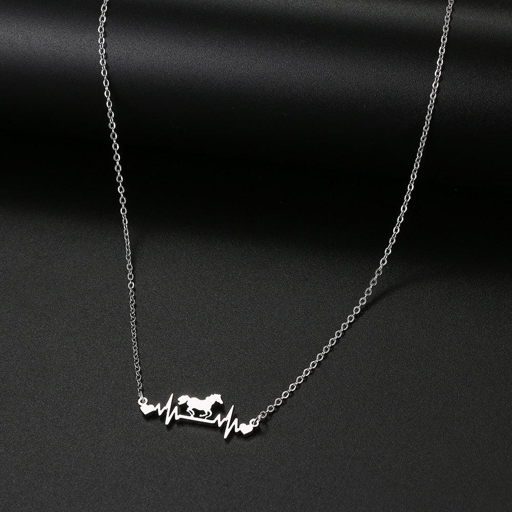 Collier pendentif cheval cardiogramme plaqué or / argent - MonPendentif