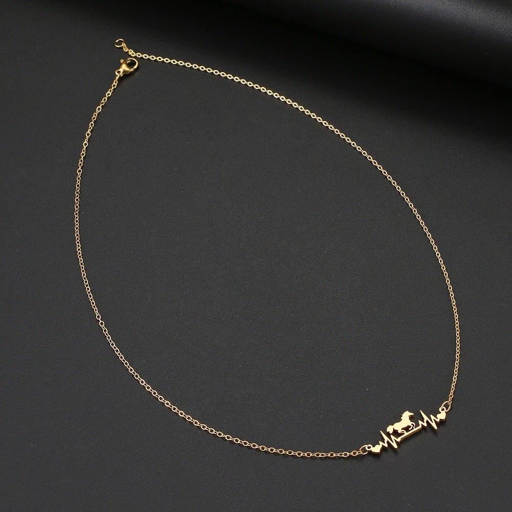 Collier pendentif cheval cardiogramme plaqué or / argent