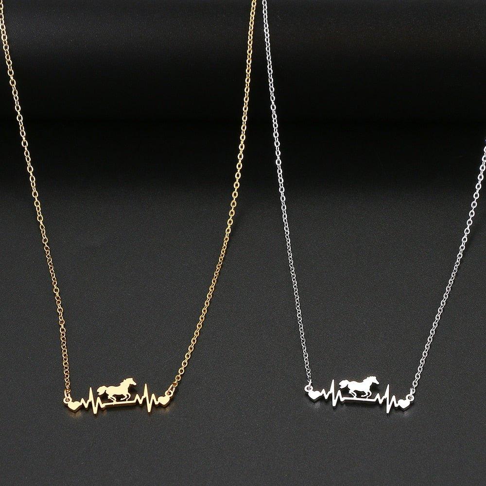 Collier pendentif cheval cardiogramme plaqué or / argent