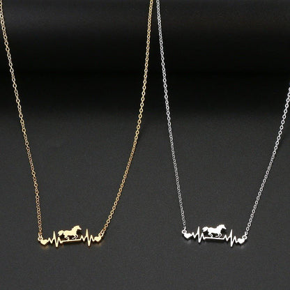 Collier pendentif cheval cardiogramme plaqué or / argent