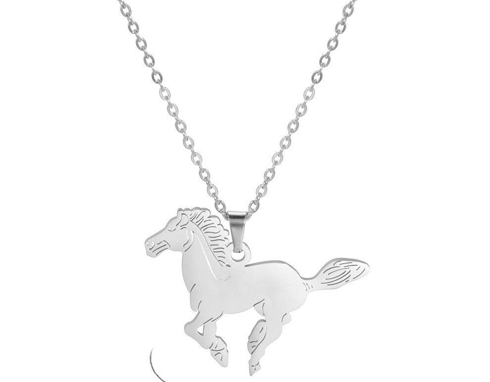 Collier pendentif cheval plat plaqué or / argent - MonPendentif