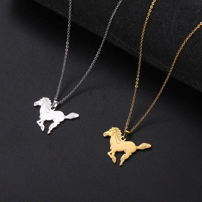 Collier pendentif cheval plat plaqué or / argent