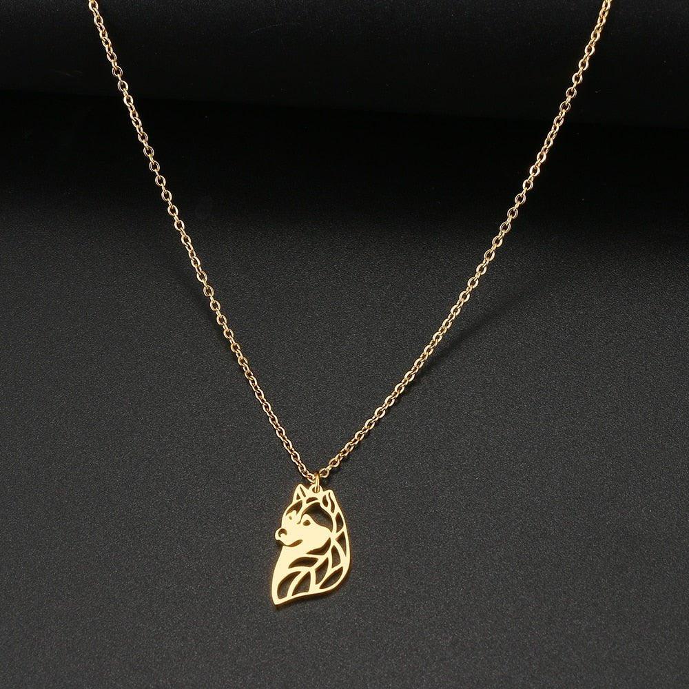 Collier pendentif chien Husky plaqué or / argent - MonPendentif