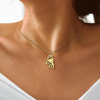 Collier pendentif chien Husky plaqué or / argent