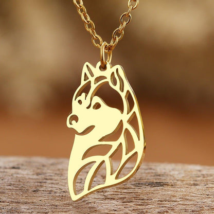 Collier pendentif chien Husky plaqué or / argent