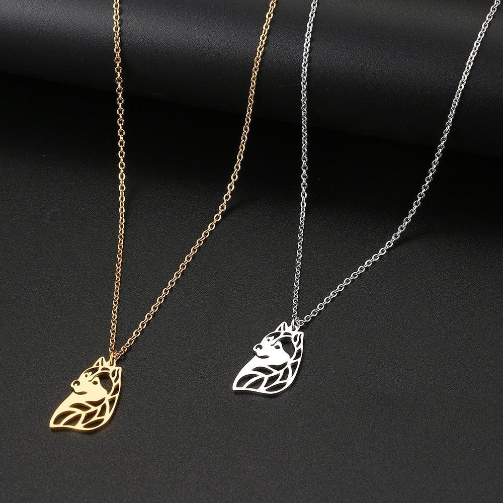 Collier pendentif chien Husky plaqué or / argent