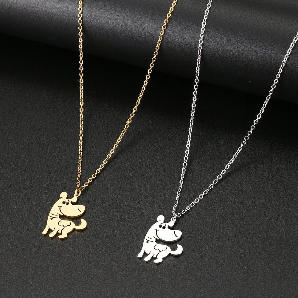 Collier pendentif chien mignon plaqué or / argent