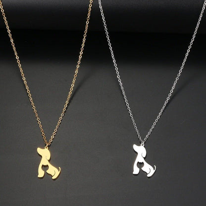 Collier pendentif chien plat chat plaqué or