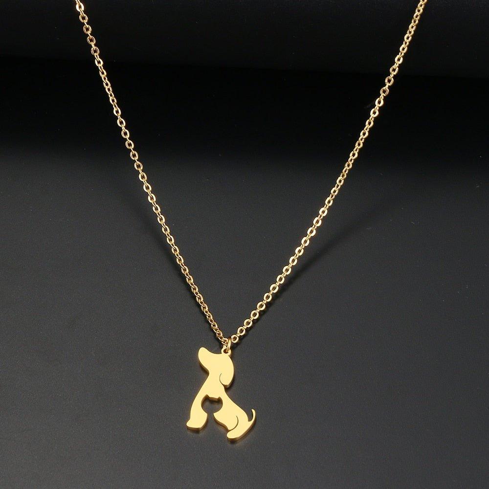 Collier pendentif chien plat chat plaqué or - MonPendentif