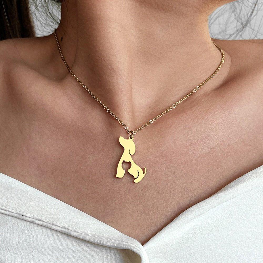 Collier pendentif chien plat chat plaqué or